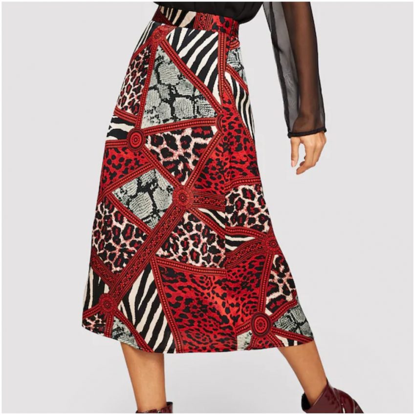 Multi-Print Satin Skirt