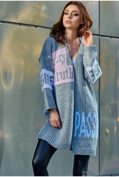 Grey Brunette Slogan Cardigan  - Blonde available also