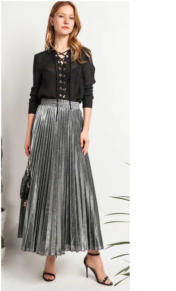 Warehouse Metallic Pleated Midi Skirt | vlr.eng.br