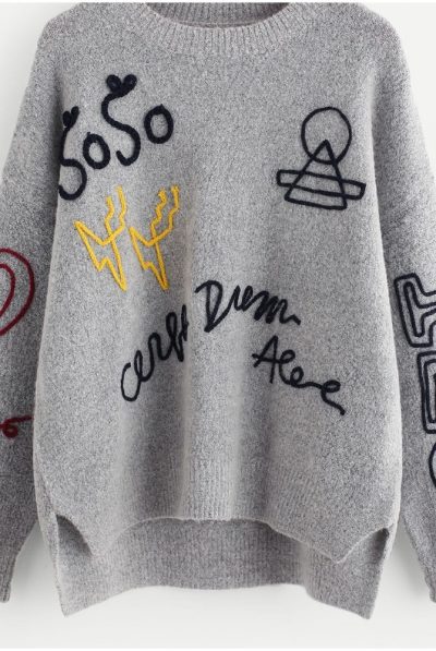 Grey Logo Embroidered Jumper