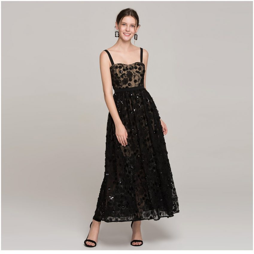 Empress Black Sequin Embroidered Dress