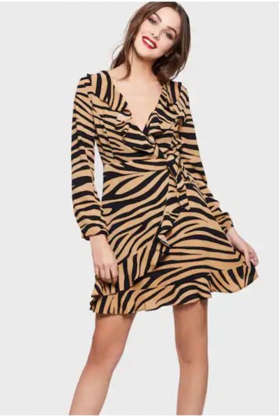 Zebra Print Wrap Dress