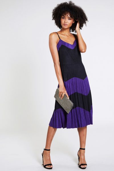 Pleated Purple Black Dress Dress