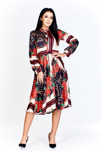 Red & Black Print Chain Dress