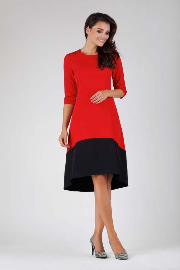 Red and Black Asymmetrical Dress -Various Colours