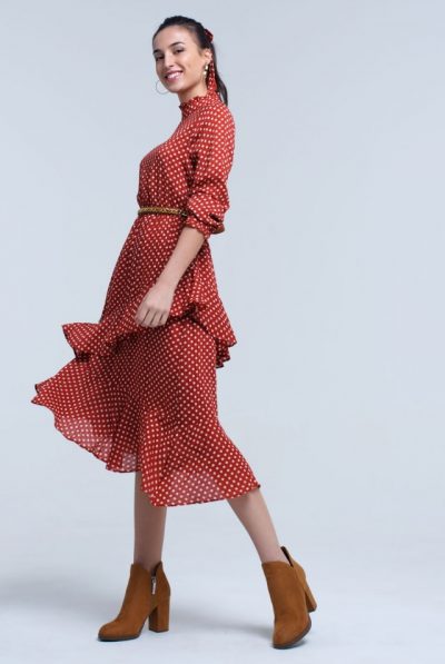 Red Ruffles Polka Dot Maxi Dress