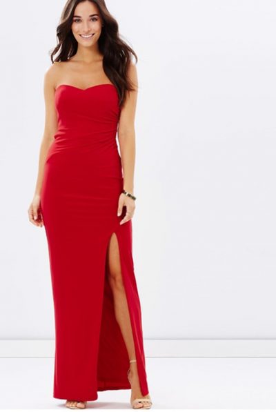 Red Strapless Evening Dress
