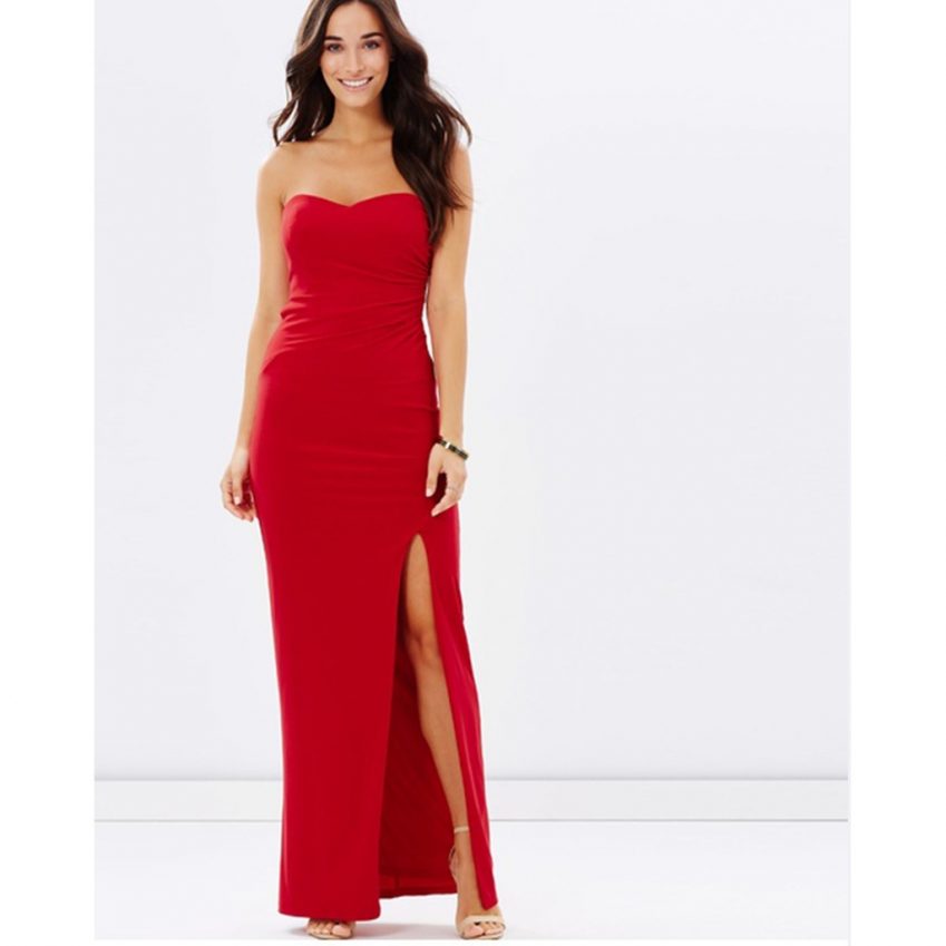 Red Strapless Evening Dress