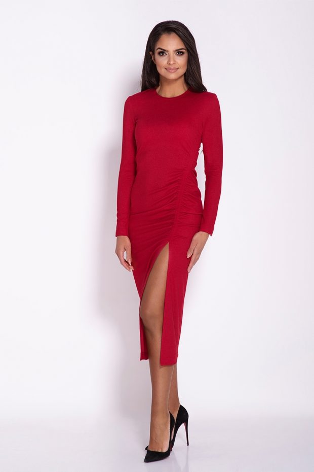 Red Pencil Ruched Dress