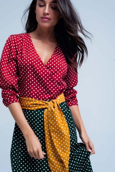 Polka Dot Colour Wrap Midi Dress