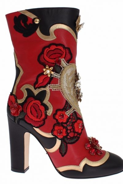 Dolce & Gabbana Roses Embroidered Enchanted Heart Swarovski Crystal Boots