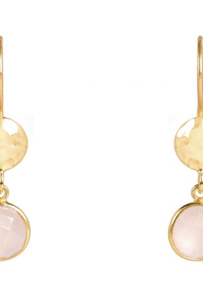 Latelita London Circle & Hammer Gold Rose Quartz Earrings