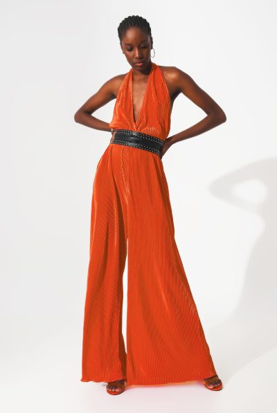 Orange Satin Wide Leg Jumpsuit