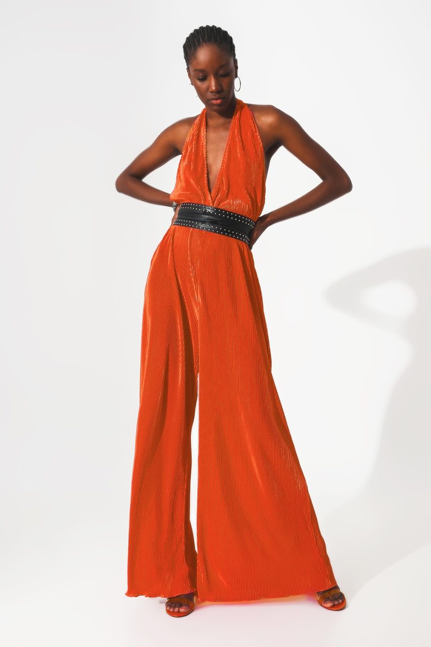 Orange Satin Wide Leg Jumpsuit
