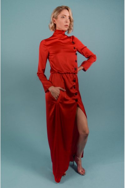 Red Turtleneck Maxi Dress