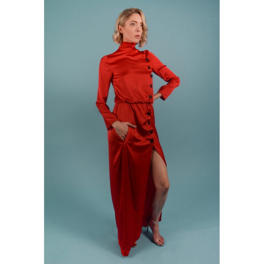Red Turtleneck Maxi Dress