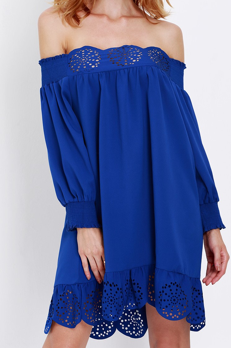 Blue Cold Shoulder Poppy Dress