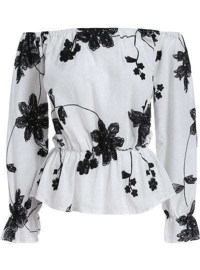 Monochrome Off the Shoulder Floral Blouse