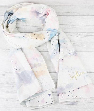 Personalised Starry Nights Watercolour Cloud Cotton Scarf