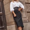 High Waist Leather Band Skirt - Image 2