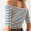 Striped Navy Bardot Top - Image 2