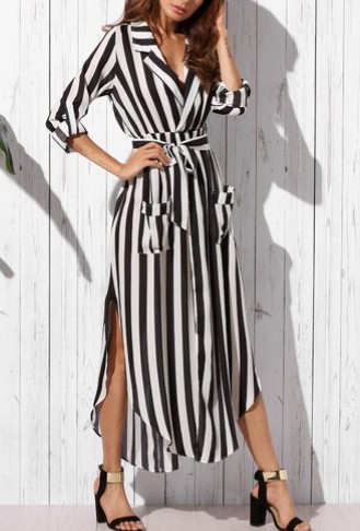 Vertical Striped Belted Dress