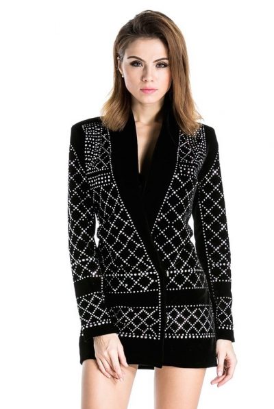 Black Studded Tuxedo Dress