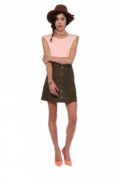 Olive Faux Suede Mini Skirt