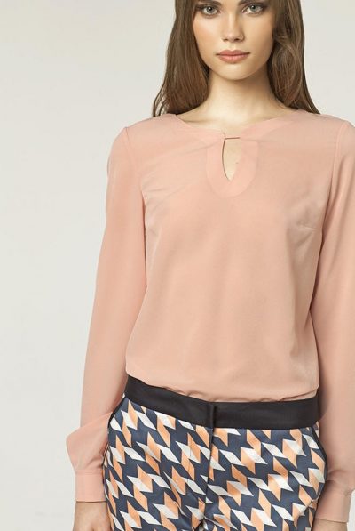 Keyhole Neckline Pink Blouse