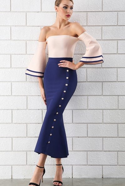 Blue & Nude Trumpet Dress