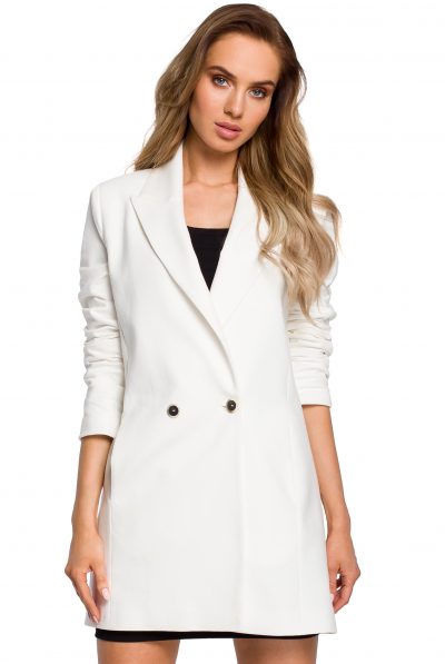 White Long-Line Buttons Blazer