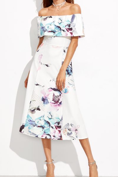 White Off Shoulder Tea Dress