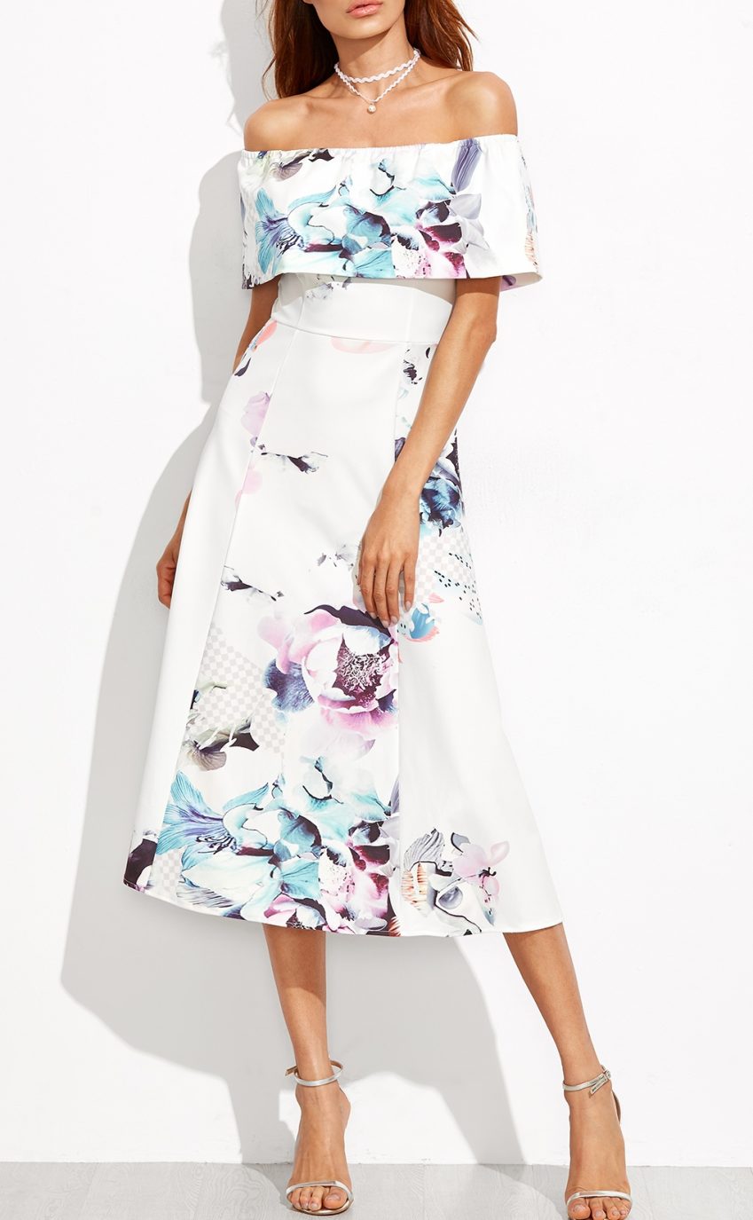 White Off Shoulder Tea Dress