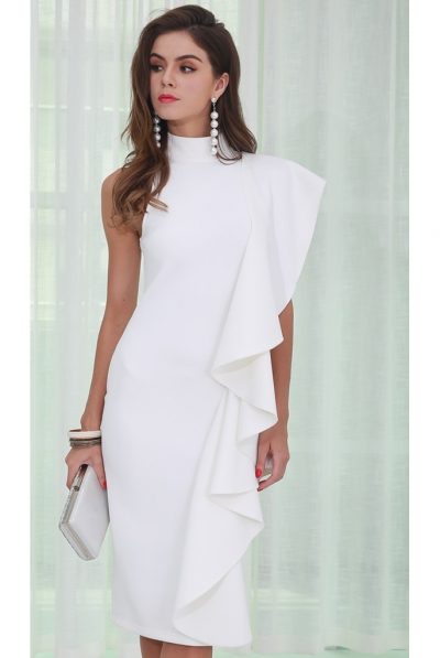 white ruffles midi dress waterfall