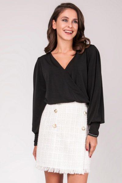 White Tweed Gold Buttons Skirt