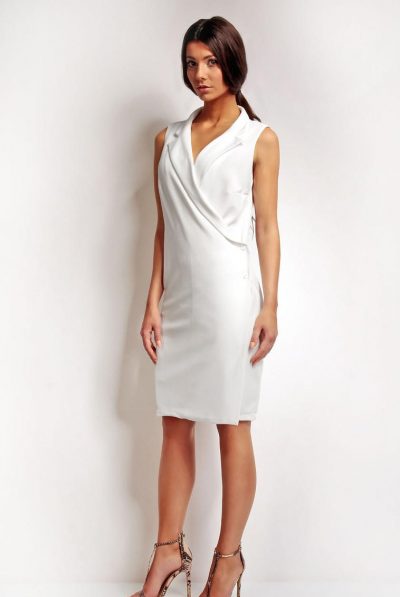 Sleevless Blazer Dress-Black, Red & White