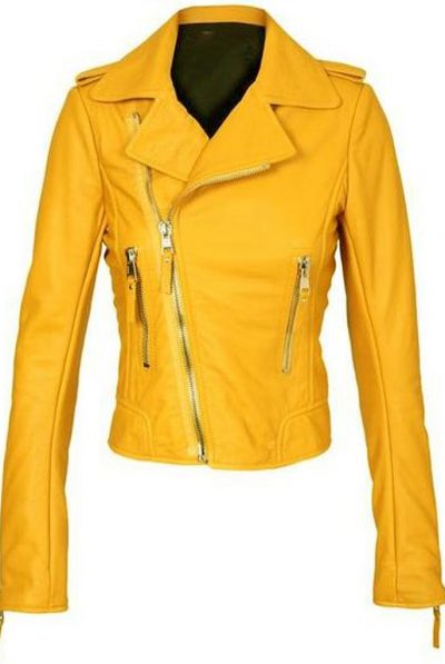 Yellow Women Brando Biker Leather Jacket