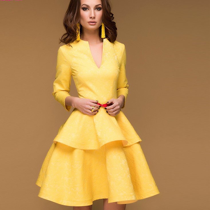 yellow jacquard dress